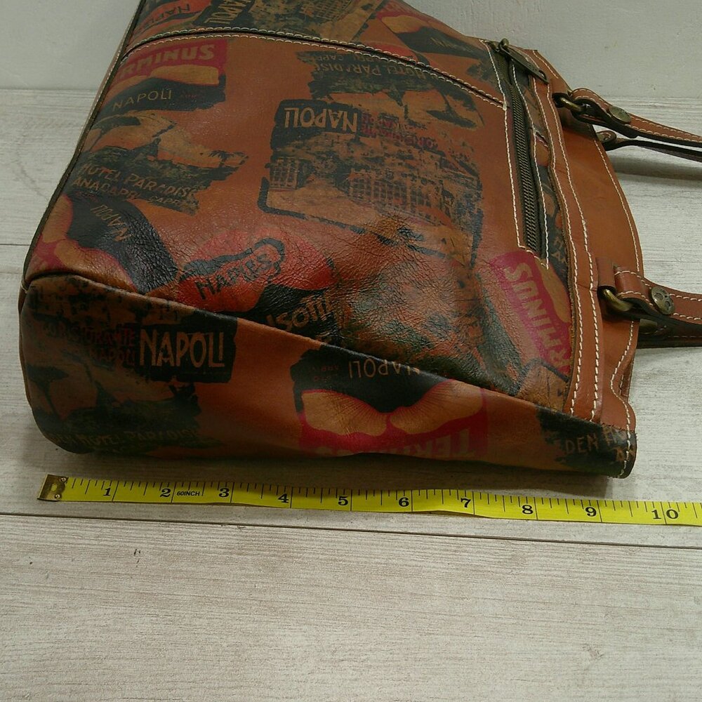 Patricia Nash Poppy Leather Tote Bag Sienna Sunset Vintage Italy Print Purse - Picture 7 of 12